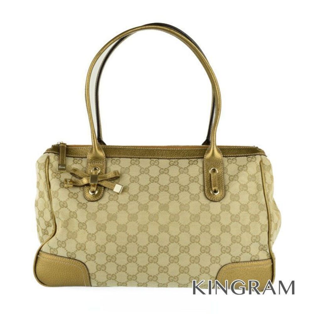 Gucci GG Canvas Princy Beige Gold Leather Tote Bag ku